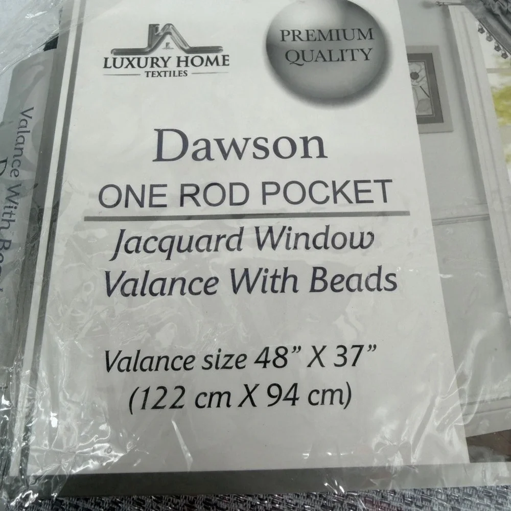 One Rod Pocket Valance Beaded Trim Jacquard Window Treatment 48x37 Dawson